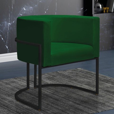 Poltrona Decorativa Nayara Base Ferro Preta Suede Verde