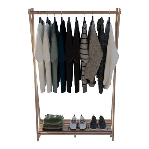Arara Cabideiro Para Quarto E Closet De Madeira Pinus Technox
