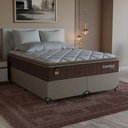 Ver imagem 1 de Cama Box Queen + Colchão Comfort Class Pillow Top 158x198cm Marrom/suede Bege