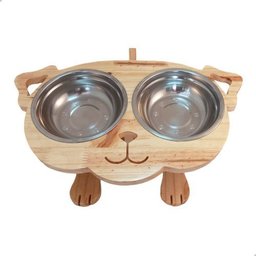 Mesa Comedouro Pet para Cachorros Grande com Dois Bowls Inox:marrom-claro - 2