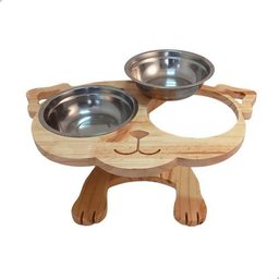 Mesa Comedouro Pet para Cachorros Grande com Dois Bowls Inox:marrom-claro - 4