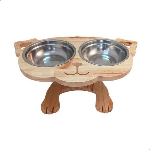 Mesa Comedouro Pet para Cachorros Grande com Dois Bowls Inox:marrom-claro