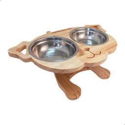 Mesa Comedouro Pet para Cachorros Grande com Dois Bowls Inox:marrom-claro - 3
