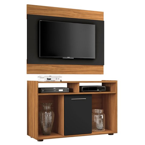 Rack com Painel Línio Freijó com Preto - MoveisAqui
