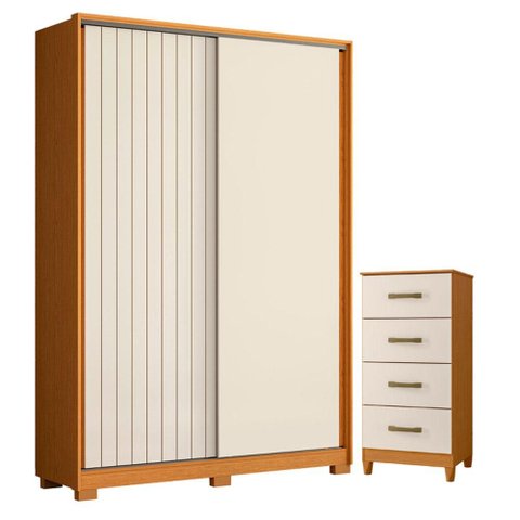 Guarda Roupa Solteiro Frizatto 02 Portas de Correr e Cômoda Mobi Cinamomo Off White - Móveis Albatro
