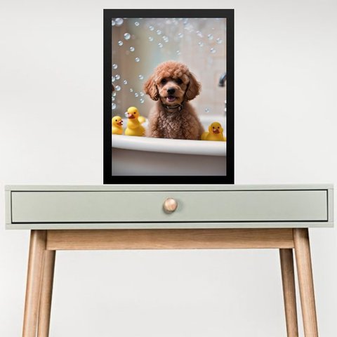 Quadro Divertido para Banheiro - Poodle 45x34cm:moldura Branca