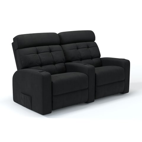 Sofá 2 Lugares Reclinável Elétrico Massageador em Linho Cor Preto Linha Cinema