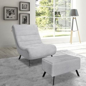 Poltrona Nathy Confortável com Puff para Sala ou Quarto Boucle Cinza Bz Home Decor
