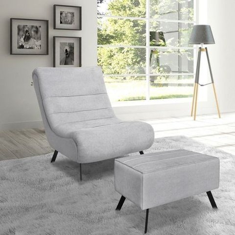 Poltrona Nathy Confortável com Puff para Sala ou Quarto Boucle Cinza Bz Home Decor
