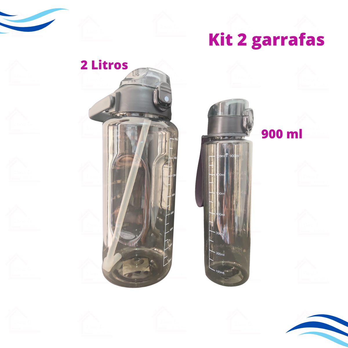 Kit Garrafa De Água Squeeze Motivacional Academia Escola 2 L - 2