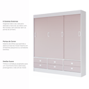 Ver imagem 6 de Guarda-Roupa Solteiro 3 Portas de Correr 6 Gavetas Rosa/Branco