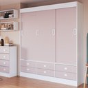 Ver imagem 7 de Guarda-Roupa Solteiro 3 Portas de Correr 6 Gavetas Rosa/Branco
