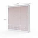 Ver imagem 3 de Guarda-Roupa Solteiro 3 Portas de Correr 6 Gavetas Rosa/Branco