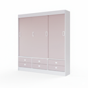 Ver imagem 2 de Guarda-Roupa Solteiro 3 Portas de Correr 6 Gavetas Rosa/Branco