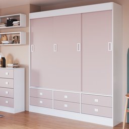 Guarda-Roupa Solteiro 3 Portas de Correr 6 Gavetas - 1 Guarda-Roupa Solteiro 3 Portas de Correr 6 Gavetas - 1