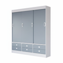 Ver imagem 2 de Guarda-Roupa Solteiro 3 Portas de Correr 6 Gavetas Azul/Branco