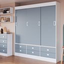 Ver imagem 7 de Guarda-Roupa Solteiro 3 Portas de Correr 6 Gavetas Azul/Branco