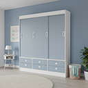 Ver imagem 1 de Guarda-Roupa Solteiro 3 Portas de Correr 6 Gavetas Azul/Branco