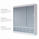 Ver imagem 6 de Guarda-Roupa Solteiro 3 Portas de Correr 6 Gavetas Azul/Branco