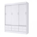 Ver imagem 2 de Guarda-Roupa Solteiro 3 Portas de Correr 6 Gavetas Branco