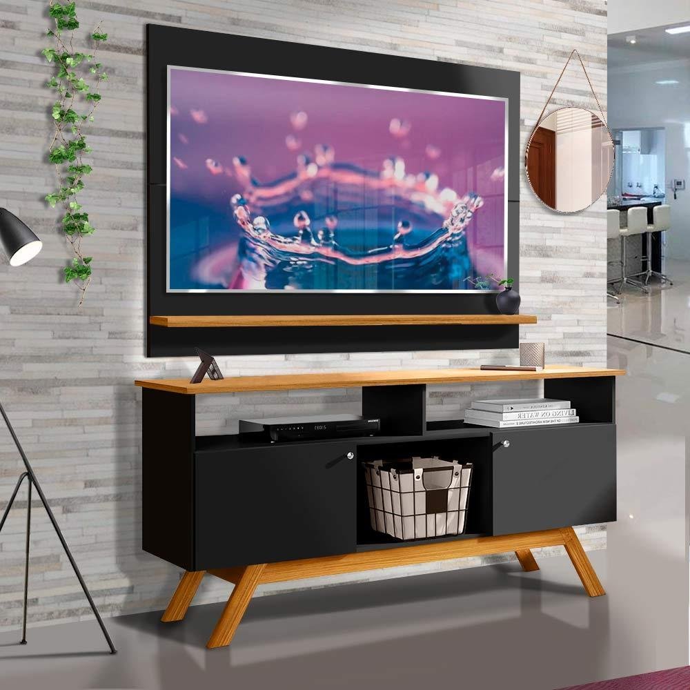 Rack E Painel TV 55 Polegadas Preto Madeira Amsterdã Vênus Tebarrot ...