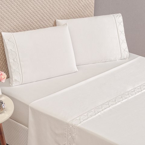 Jogo de Cama Infinity Casal Padrão 4 Peças - Tecido Micropercal 300 Fios - Branco