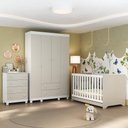 Ver imagem 1 de Quarto de Bebê Completo com Berço Americano 3 em 1 Allegra Multimóveis Mp4586 Branco/off White