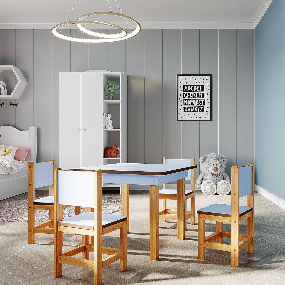Conjunto Mesa Infantil Gabi 60x60cm com 4 Cadeiras Manu - Azul