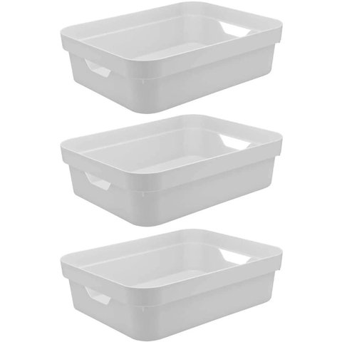 Conjunto 3 Caixas Organizadoras 4,8L Cestos Organizadores Brinquedos Closet Plástico Branco ou