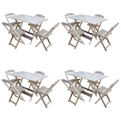 Kit 4 Conjuntos De Mesa Com 4 Cadeiras De Madeira Dobravel 120X70 Sem Pintura/Crua - Marrom