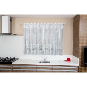 Cortina Renda Cozinha Valencia Lisa 2,00x1,20m Interlar Branco
