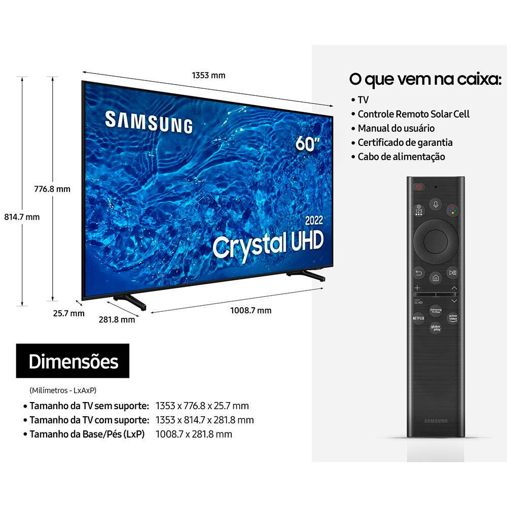 Smart TV 60 Polegadas 60BU8000 Crystal UHD 4K Samsung com Caixa de Som Go Essential JBL - 3