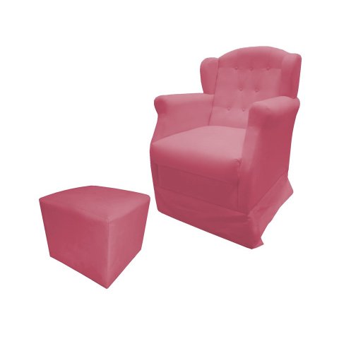 Poltrona Cadeira De Amamentação Com Balanço E Puff Manu Suede Rosa Ms Decor