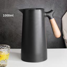 Garrafa de Café Térmica 1 Litro Chique Cabo Madeira Chá Água:preto - 2