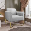 Ver imagem 2 de Poltrona Decorativa Base Industrial X Dourada Maressa S10 Suede Cinza - Ibiza