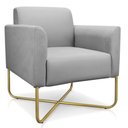 Ver imagem 1 de Poltrona Decorativa Base Industrial X Dourada Maressa S10 Suede Cinza - Ibiza