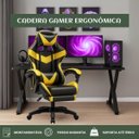 Ver mais imagens de Cadeira de Escritório Gamer Nitro Dourado Ergonômica Couro Sintético Reclinável Altura Ajustável