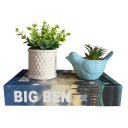 Ver imagem 1 de Kit decoração livro + vaso branco trabalhado + pássaro verde