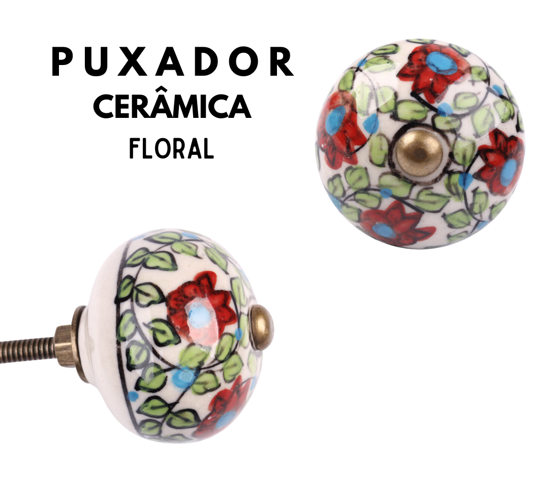 Puxador Cerâmica Redondo Antique Floral Móveis Decorativo - 5