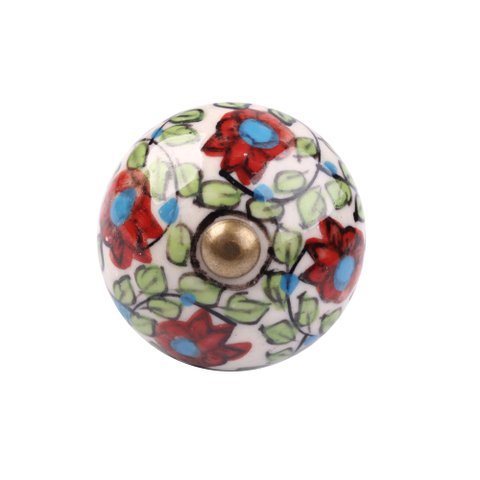 Puxador Cerâmica Redondo Antique Floral Móveis Decorativo
