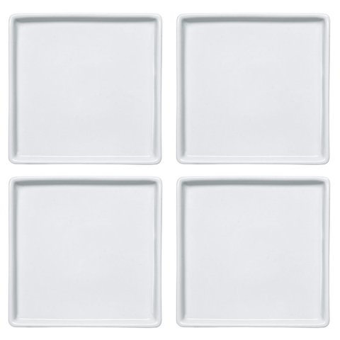 Jogo 4 Pratos Quadrados Rasos em Porcelana 16x16cm Americana Germer Branco
