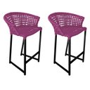 Ver imagem 1 de Kit 2 Banquetas Reis em Corda Náutica e Base em Alumínio Preta para Área Gourmet - Externa Rosa