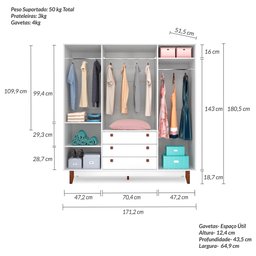 Guarda Roupa Casal 4 Portas 3 Gavetas Vintage - 5 Guarda Roupa Casal 4 Portas 3 Gavetas Vintage - 5