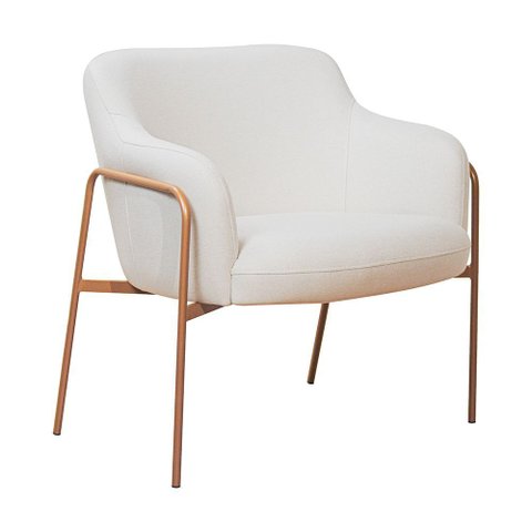 Poltrona Jade Base Aço Ouro Fosco Tecido Linho Off White - Nexta Casa