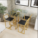 Ver imagem 1 de Conjunto Mesa Vidro 4 Cadeiras Pequena Estofado Industrial Dourado Don Castro Decor