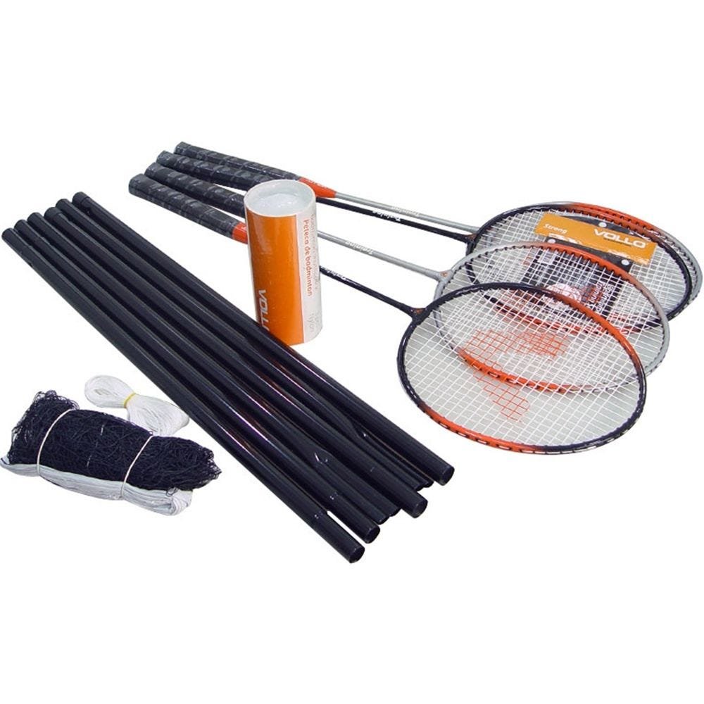 Kit Para Treino De Badminton Com 4 Raquetes E 3 Petecas Em Nylon - Vollo Vb004