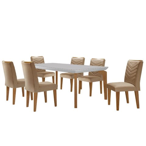 Conjunto Sala de Jantar Mesa Liz 180 Cm com Vidro e 6 Cadeiras Liz
