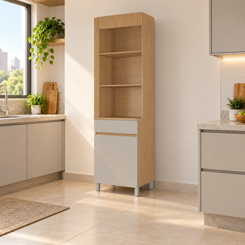 Paneleiro Cozinha Nesher Realeza 1 Porta 1 Gaveta 65cm Carvalho/greice