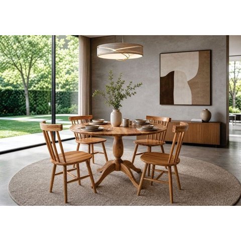 Conjunto de Mesa Redonda com 4 Cadeiras Milena Madeira Natural