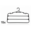 Ver imagem 1 de Kit 15 Cabides Pretos para Calças 3 Divisórias Reforçado - Organizador de Roupas Antideslizante